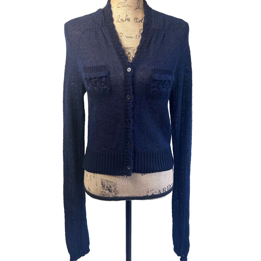 Against My Killer by Andrew MacKenzie Y2K Navy Wool Mohair Cardigan Sz S Italy